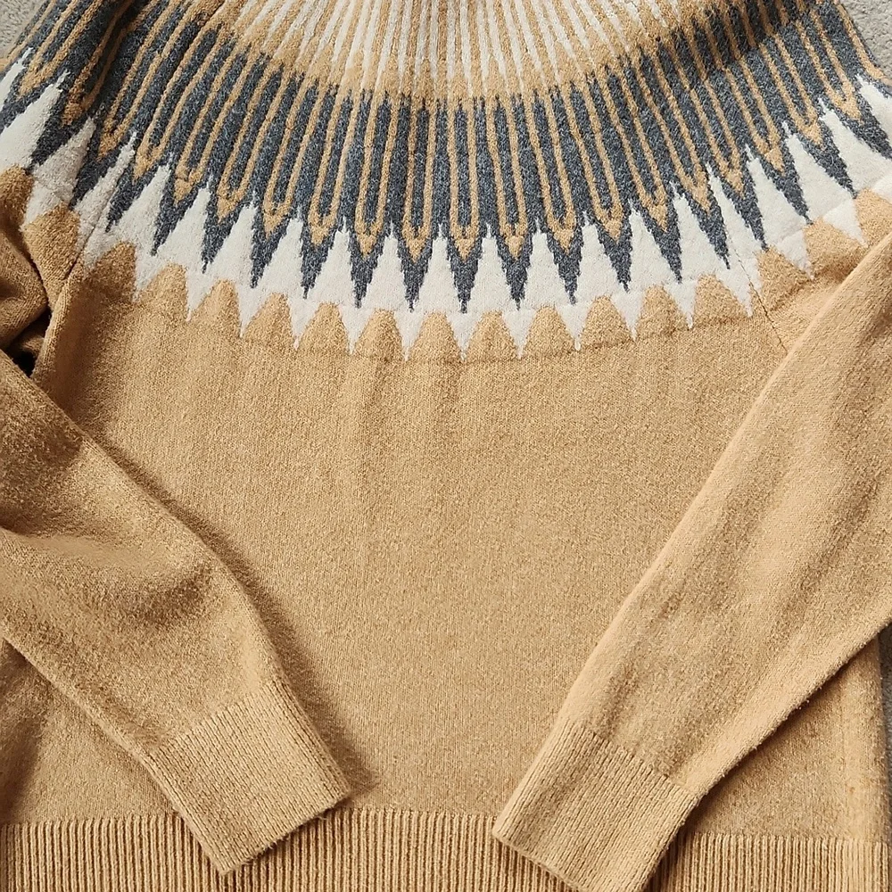 Loft Mock Neck Fair Isle Sweater Yellow Gray - Medium